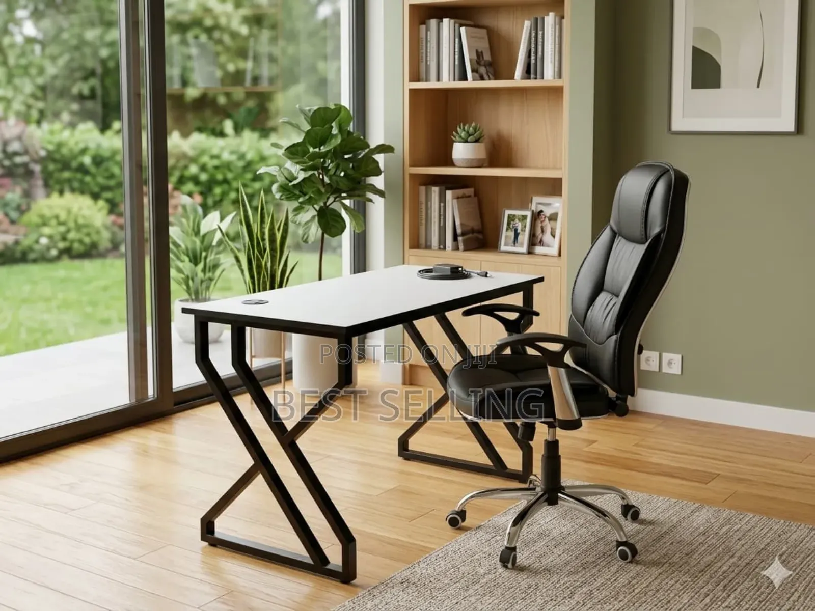 Metallic Stand Office Table and Leathered Chair