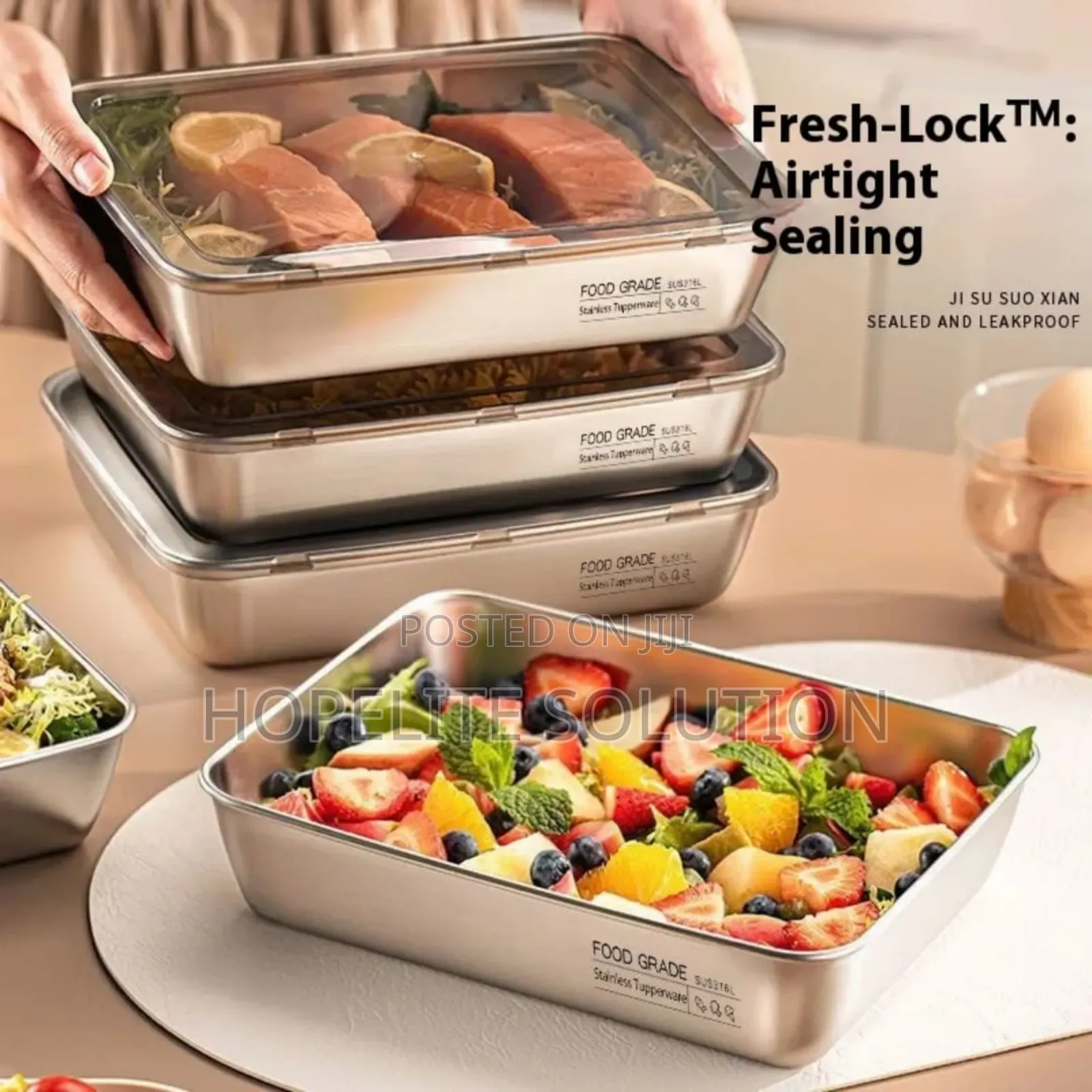 2 PCS Set Fresh Lock Airtight Food Storage Containers Stainless Steel