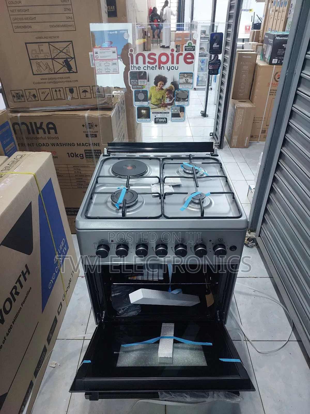 Mika Cooker 58×58cm 3 Gas Burners + 1 Rapid Hot Plate Electric Oven