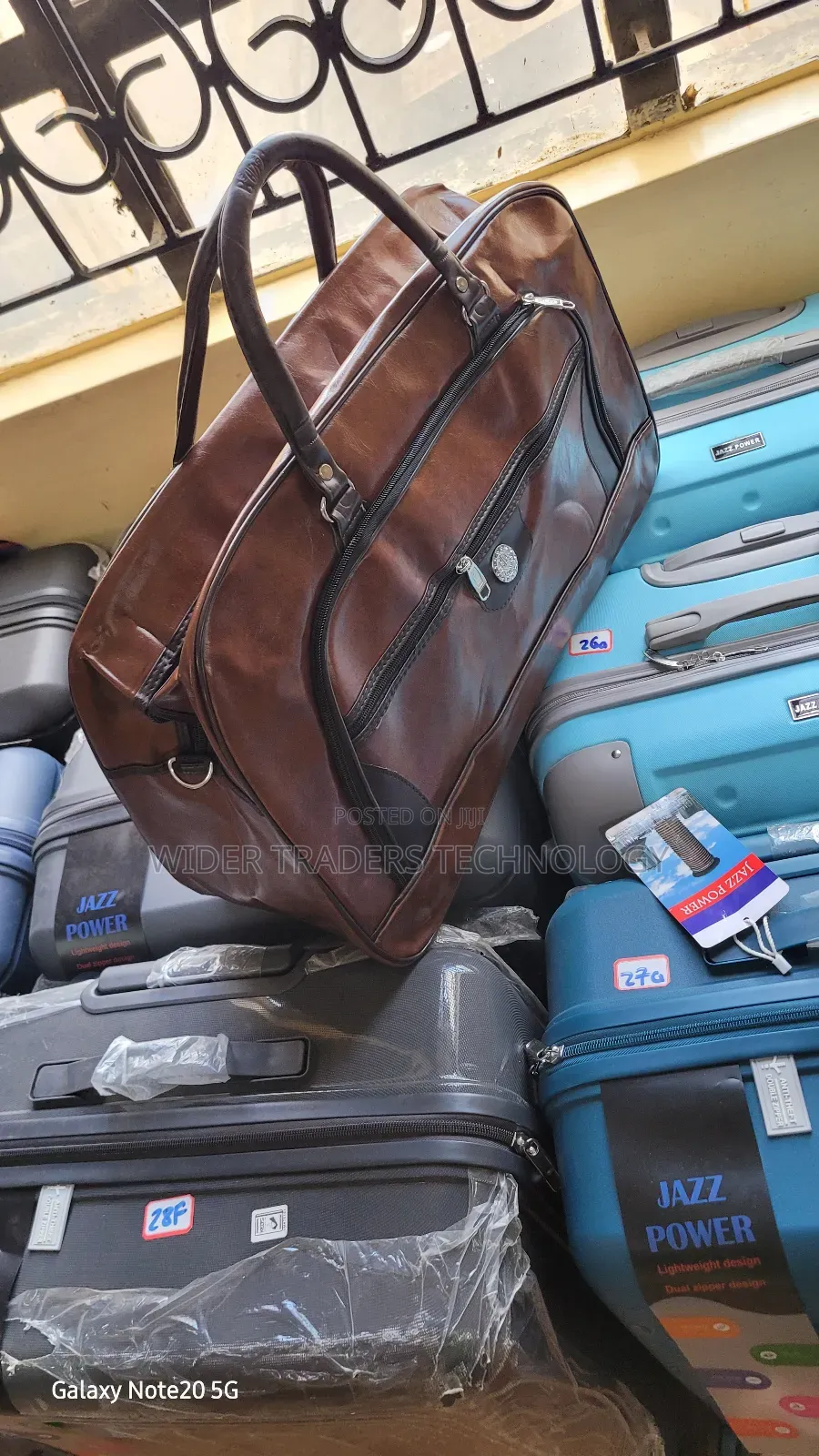 Brown Faux Leather Travel Duffel Bag
