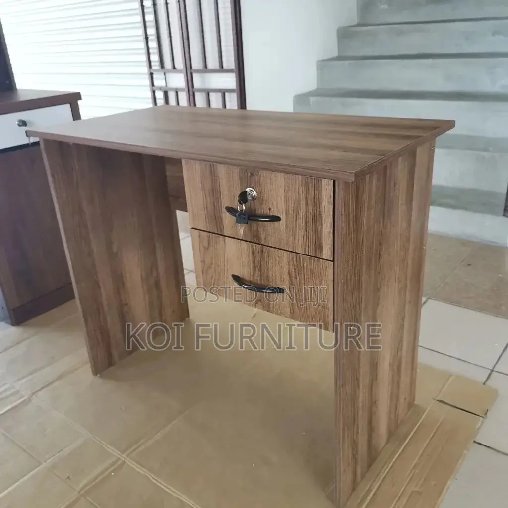 Home Desk; Brown Office Laptop Desk With Lockable Drawers