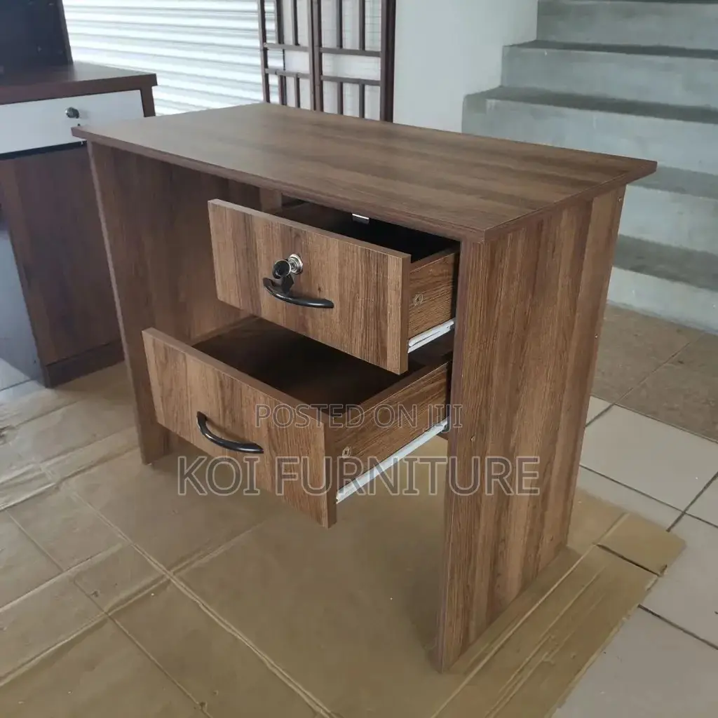 Home Desk; Brown Office Laptop Desk With Lockable Drawers