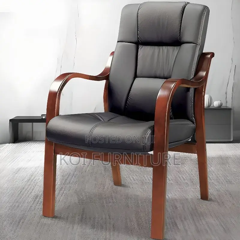 Office Chair :Black Faux Leather Executive Guest Chair