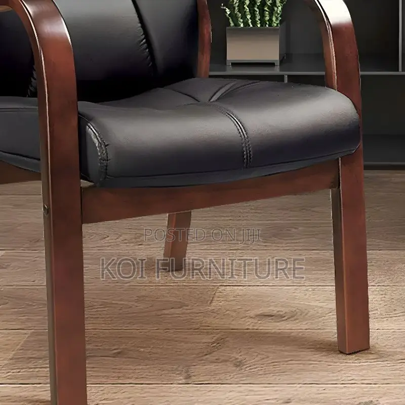 Office Chair :Black Faux Leather Executive Guest Chair