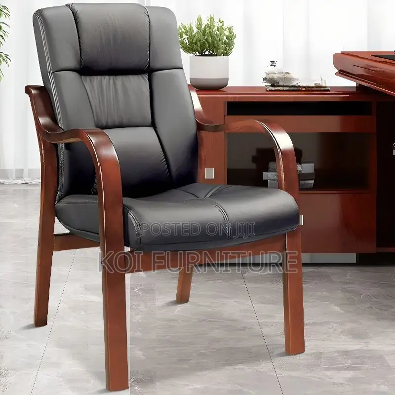 Office Chair :Black Faux Leather Executive Guest Chair