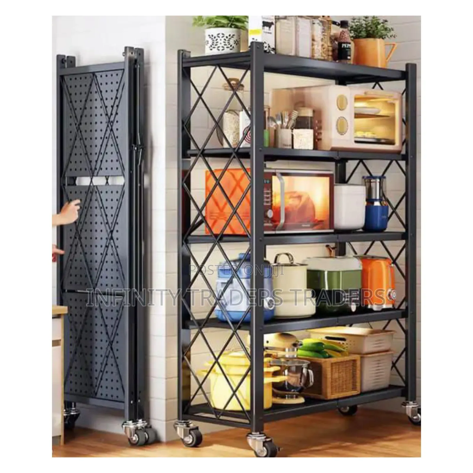*Big Size Foldable Kitchen Rack With Wheels *5 Tier