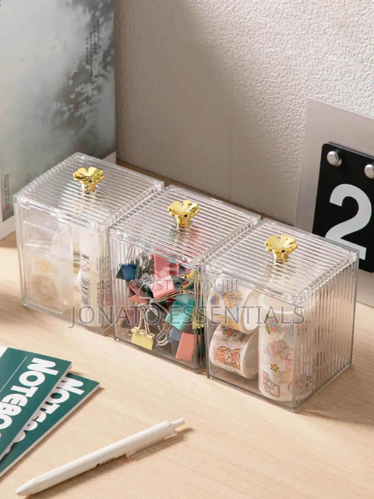 Acrylic Makeup Organizer Box With Gold Flower Lid – Vanity Storage