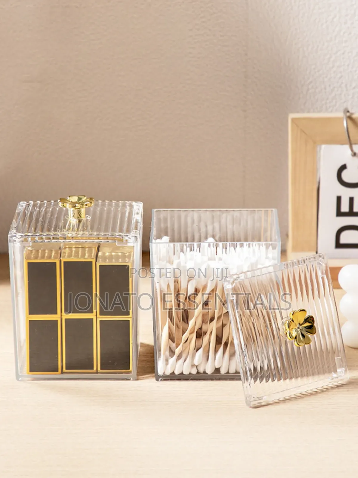 Acrylic Makeup Organizer Box With Gold Flower Lid – Vanity Storage