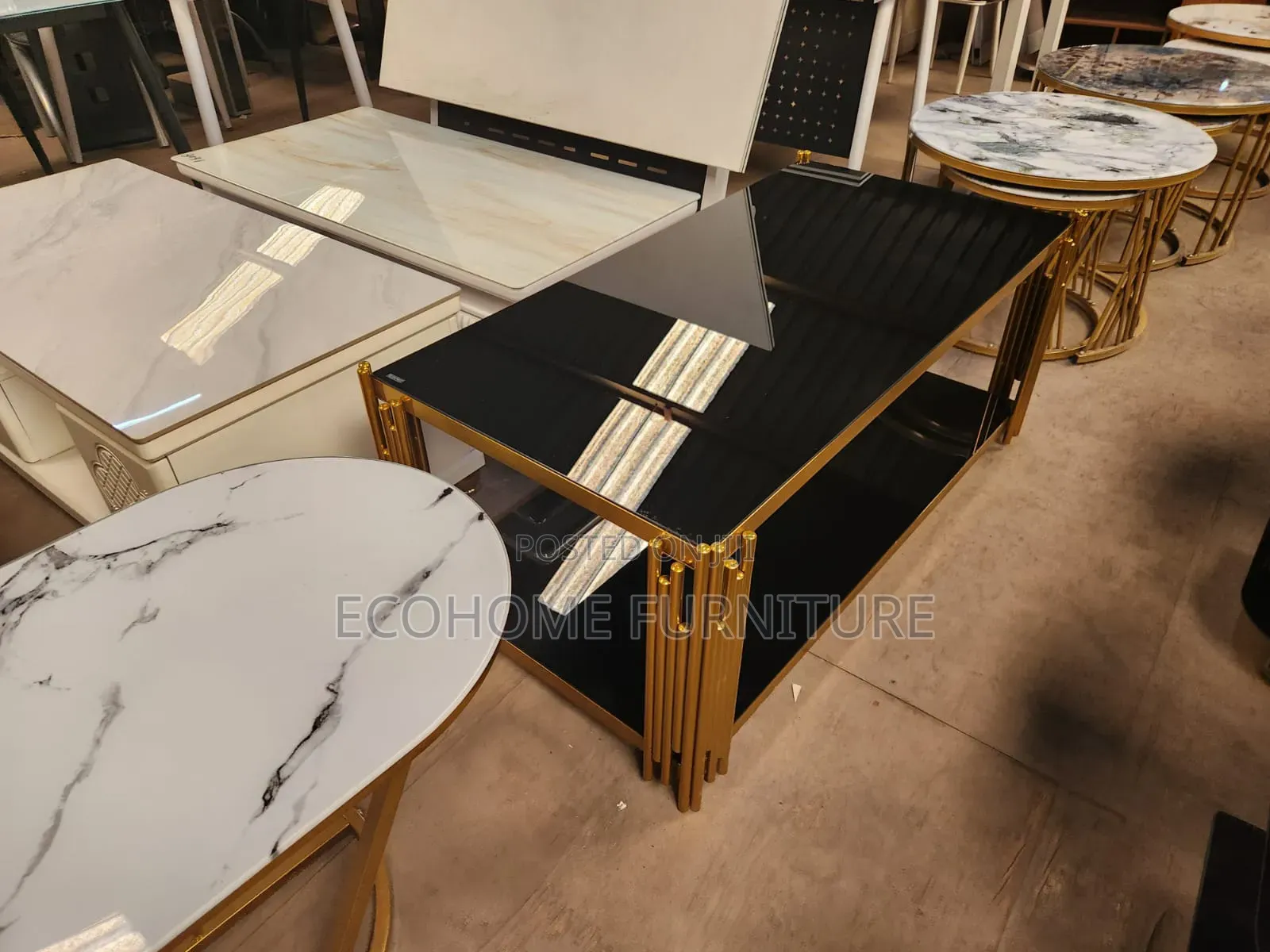 Rectangular Glass Coffee Table With Golden Finish