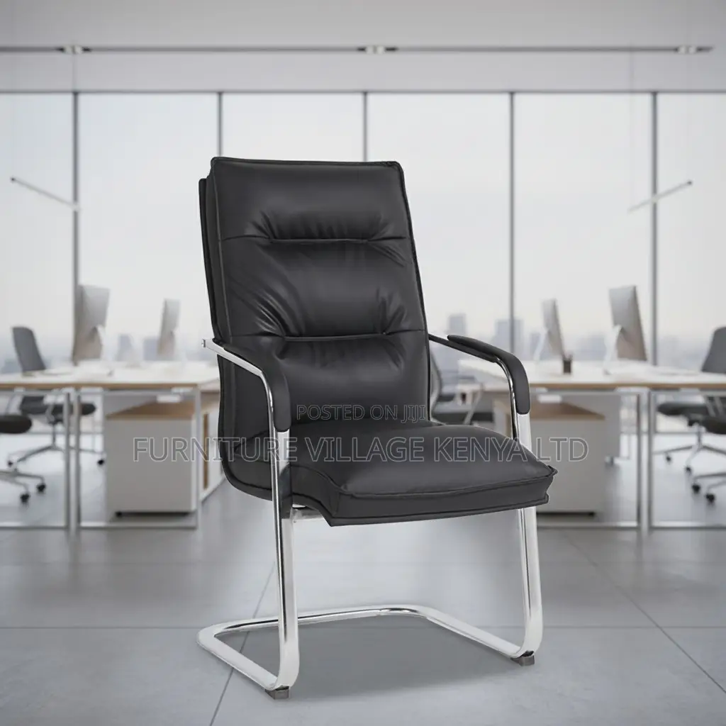 Office Chair ; Black Leather Visitor's Office Chair