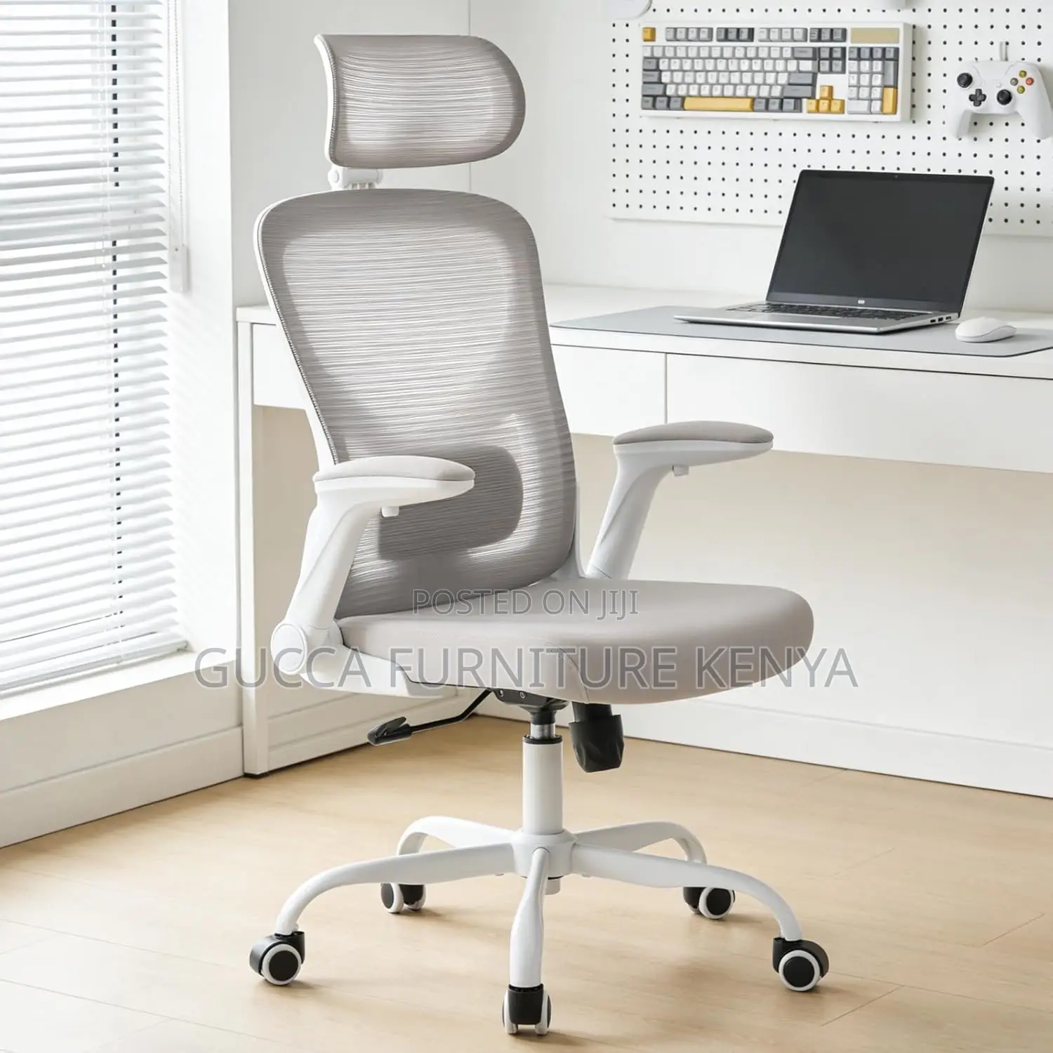 White Ergonomic Mesh Desk Seat With Flip Armrest