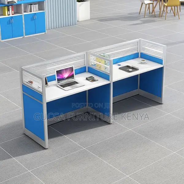 2-Way Blue Modular Straight Office Workstation