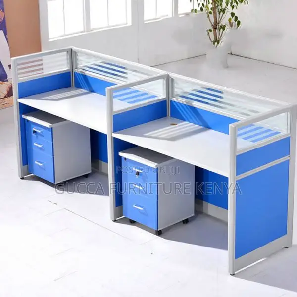 2-Way Blue Modular Straight Office Workstation