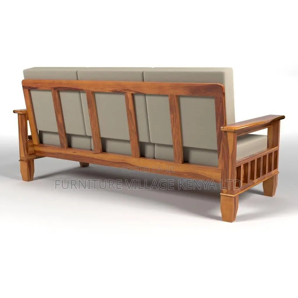 Sofa; Fabric Wooden Arms 5- Seater Sofa
