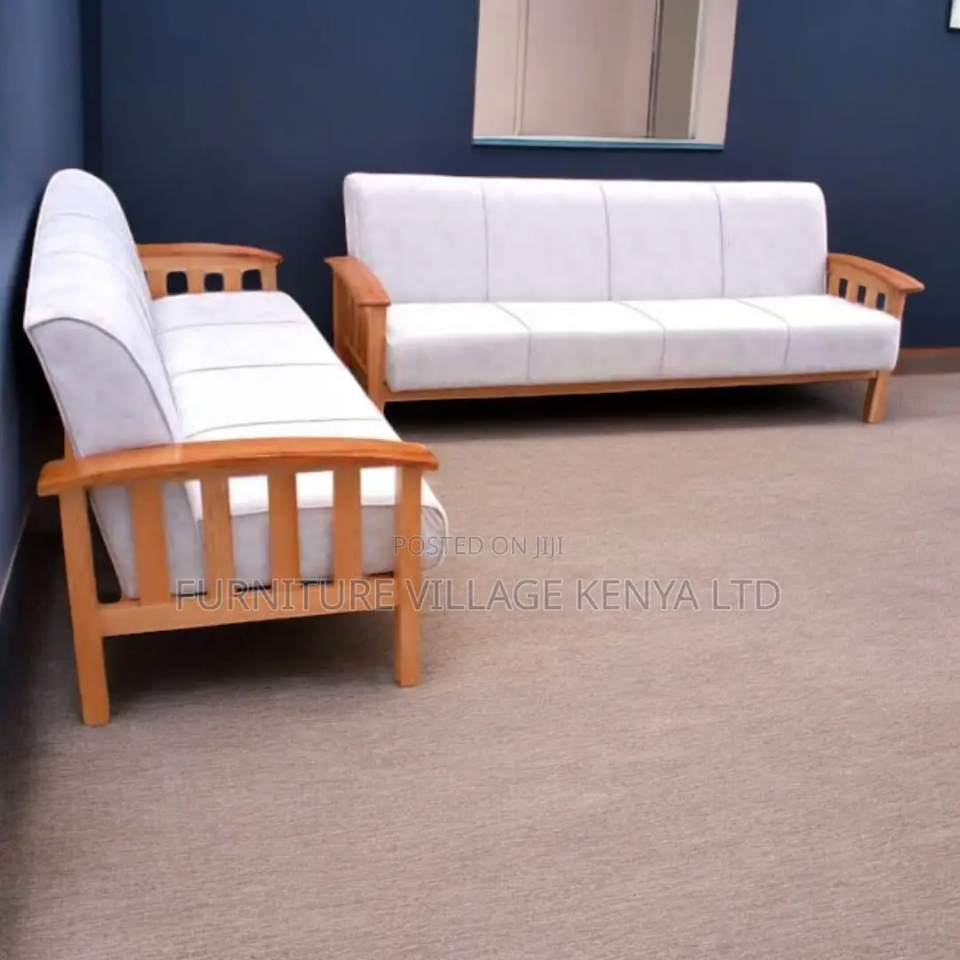 Sofa; Fabric Wooden Arms 5- Seater Sofa