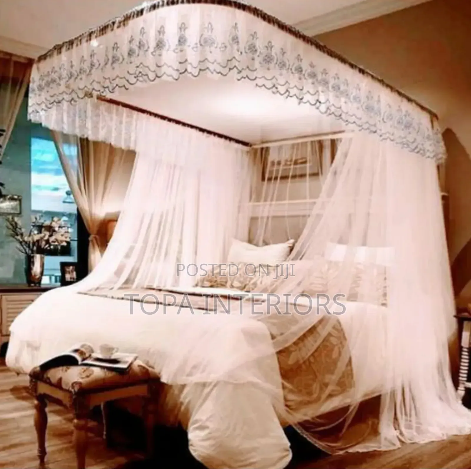 White Elegan 2 Stand Canopy Rail Mosquito Nets