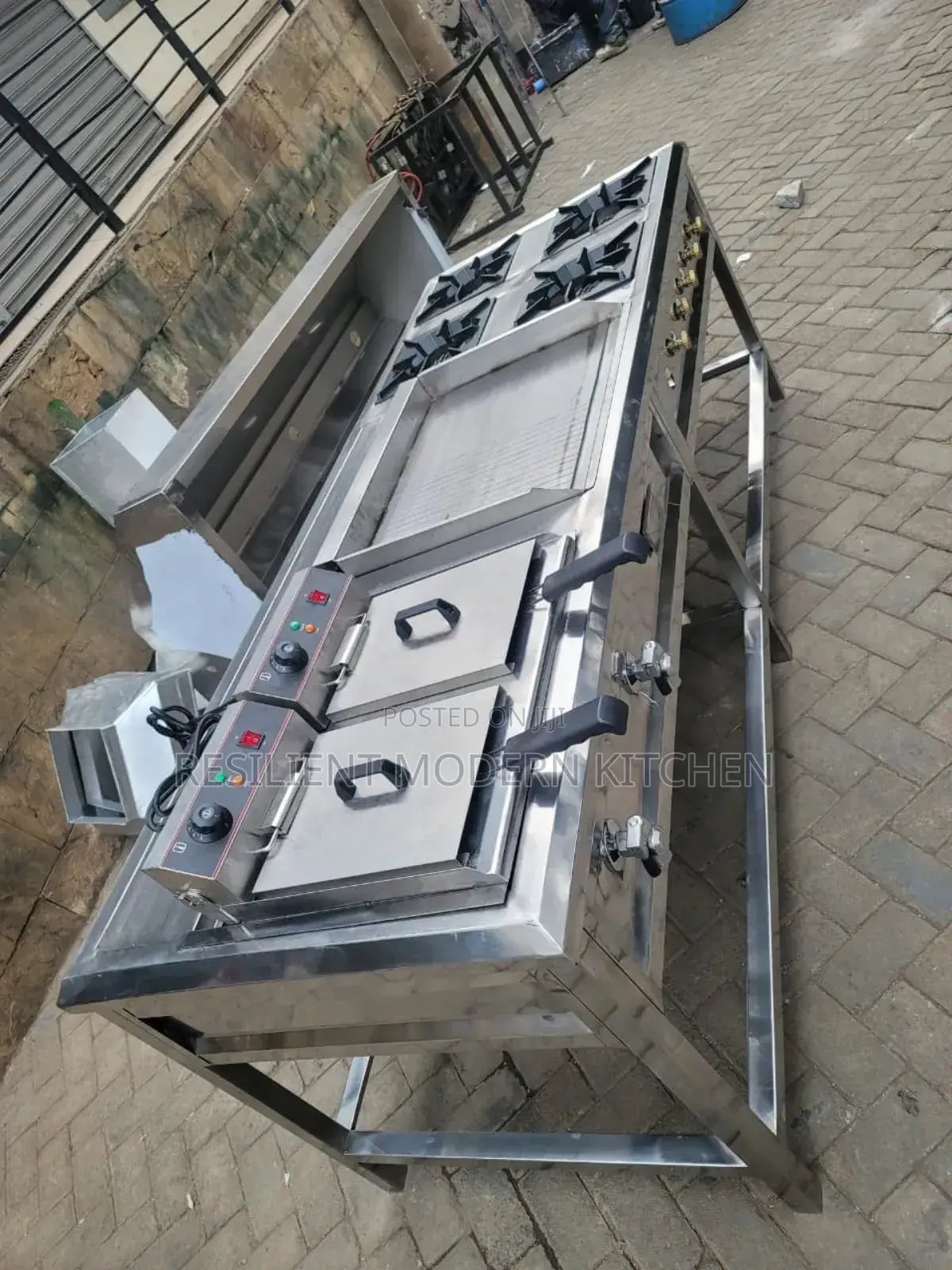 Combined Cooking Unit 4 Burner Gas Cooker Double Deep Fryer, Griddle