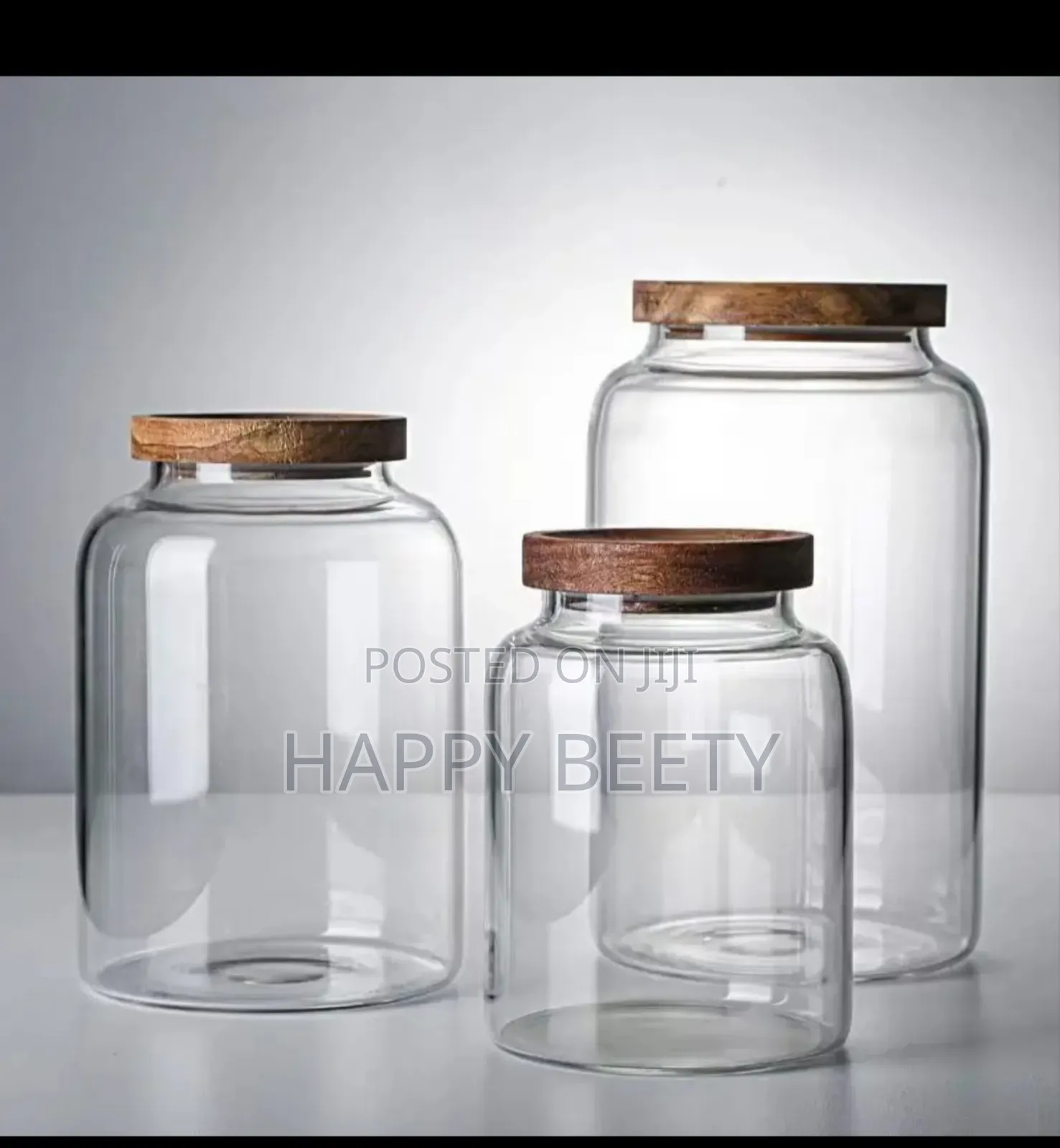3 Pc Large Capacity Borosilicate Glass Storage Jar With Acacia Lid