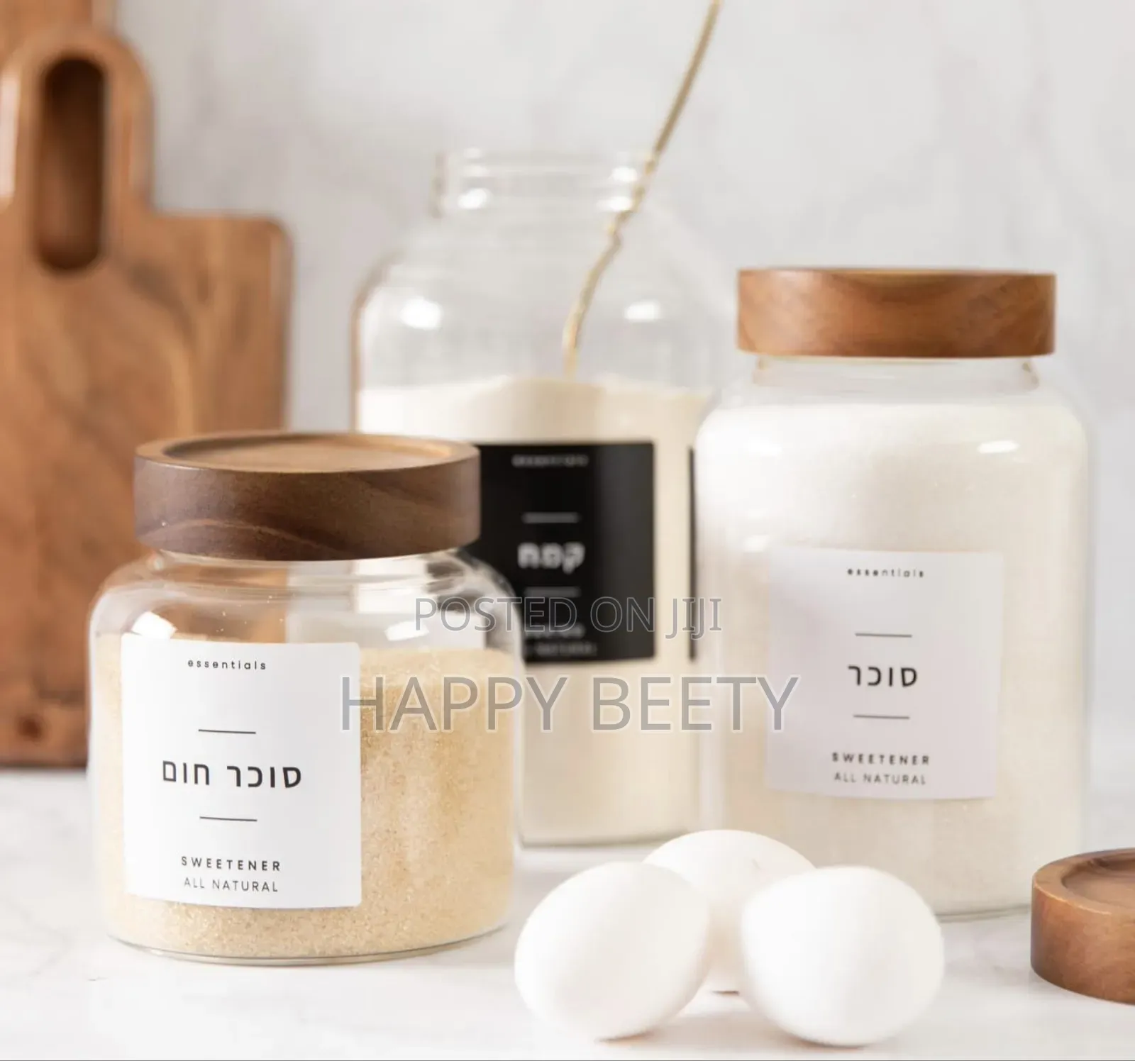 3 Pc Large Capacity Borosilicate Glass Storage Jar With Acacia Lid