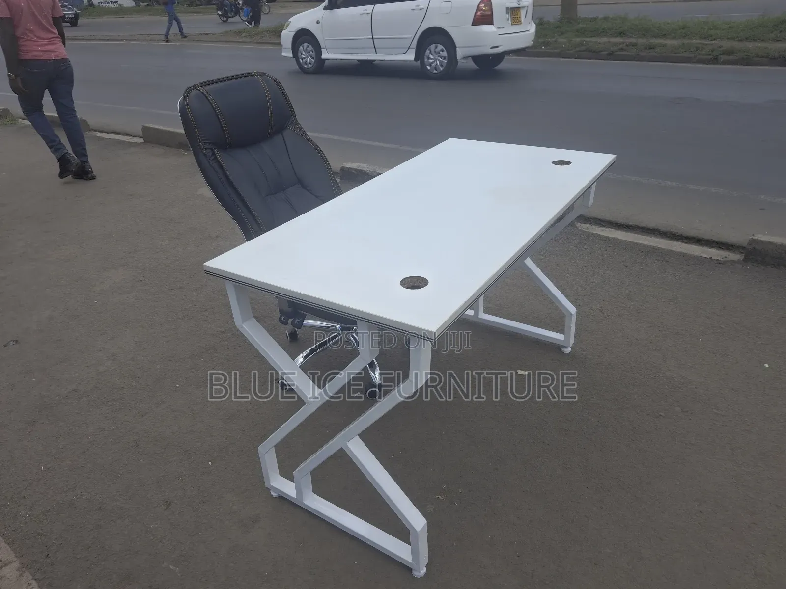 Stylish Office Desk With Swivel Leather Chair