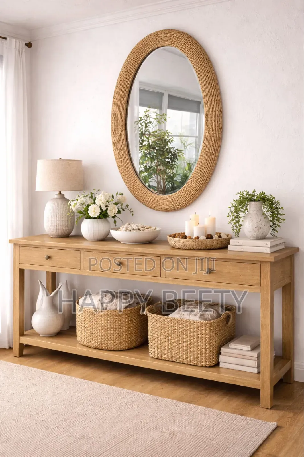 *Big Size Modern Oval Rattan Bamboo Decorative Mirror