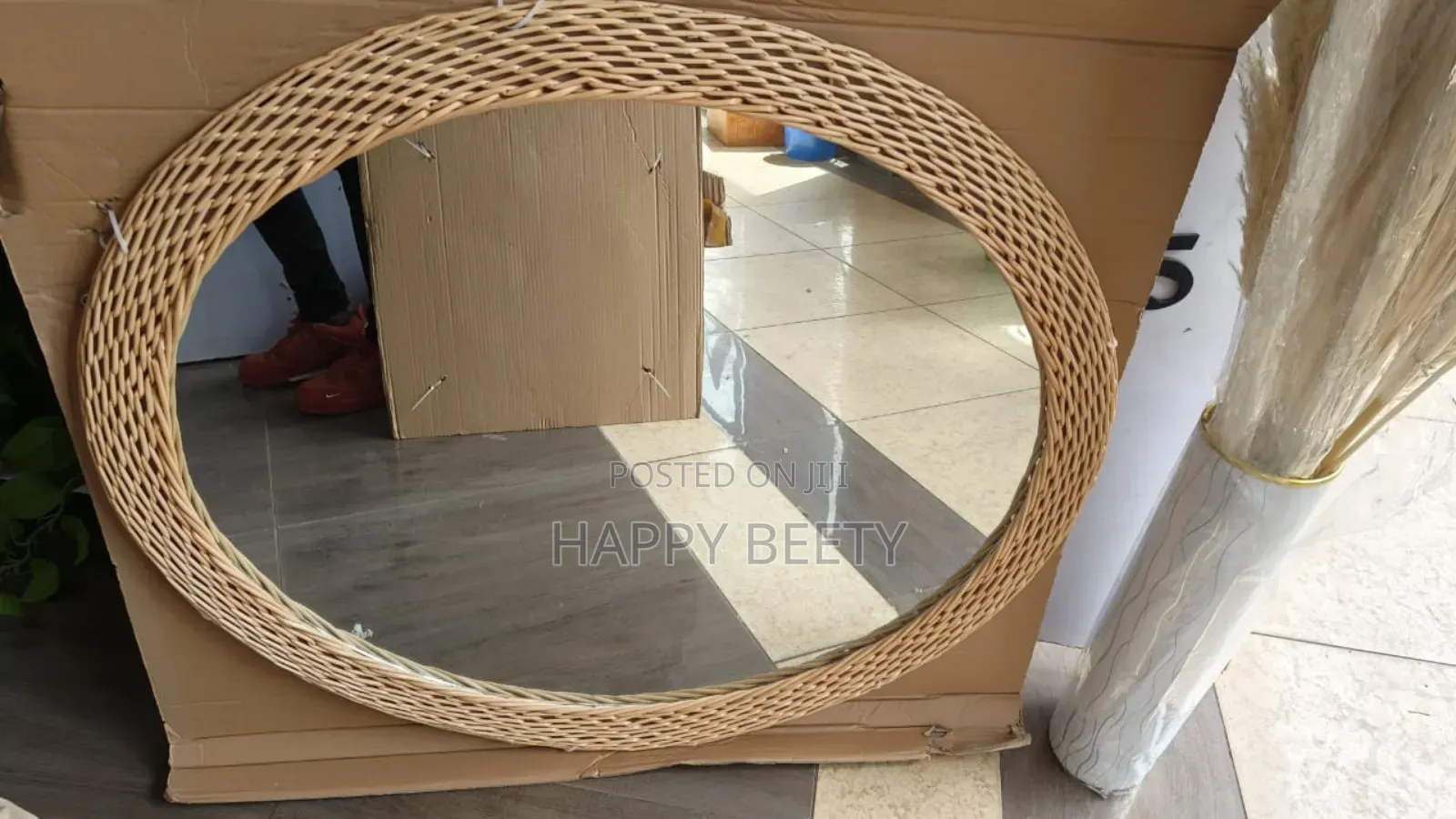 *Big Size Modern Oval Rattan Bamboo Decorative Mirror