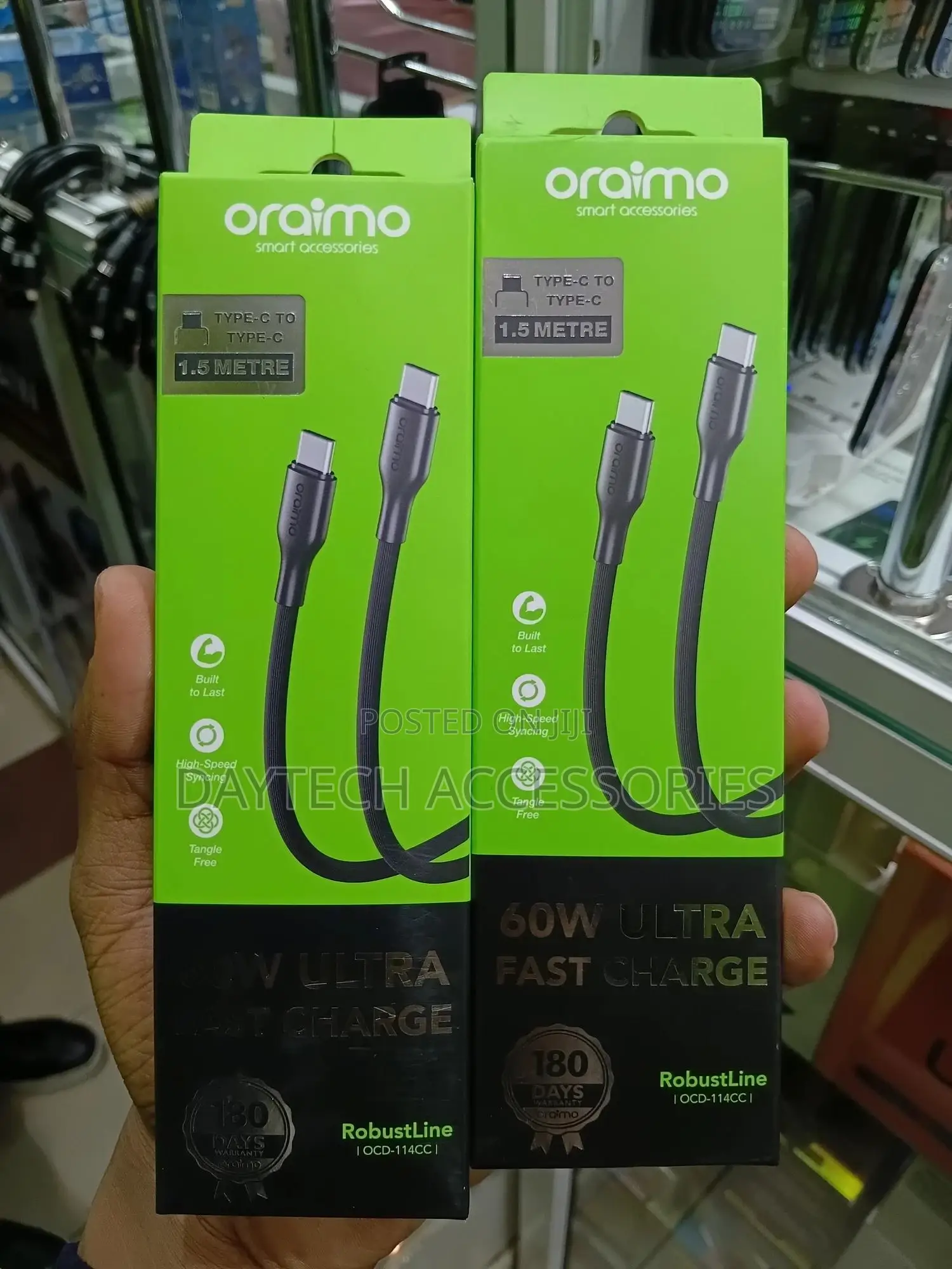 Oraimo Robustline 60w Type-C to Type-C Cable (Model Ocd-114cc).