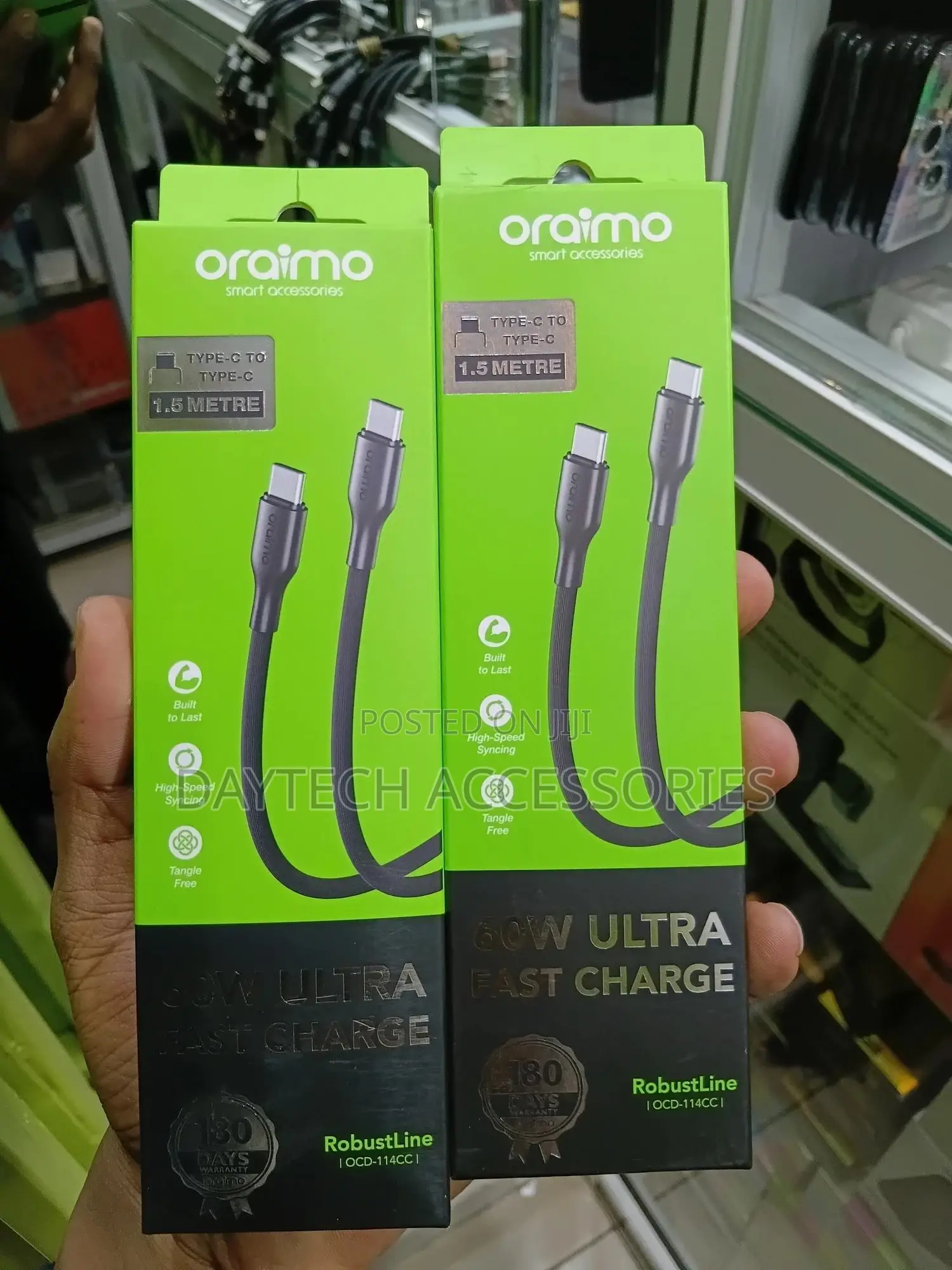 Oraimo Robustline 60w Type-C to Type-C Cable (Model Ocd-114cc).