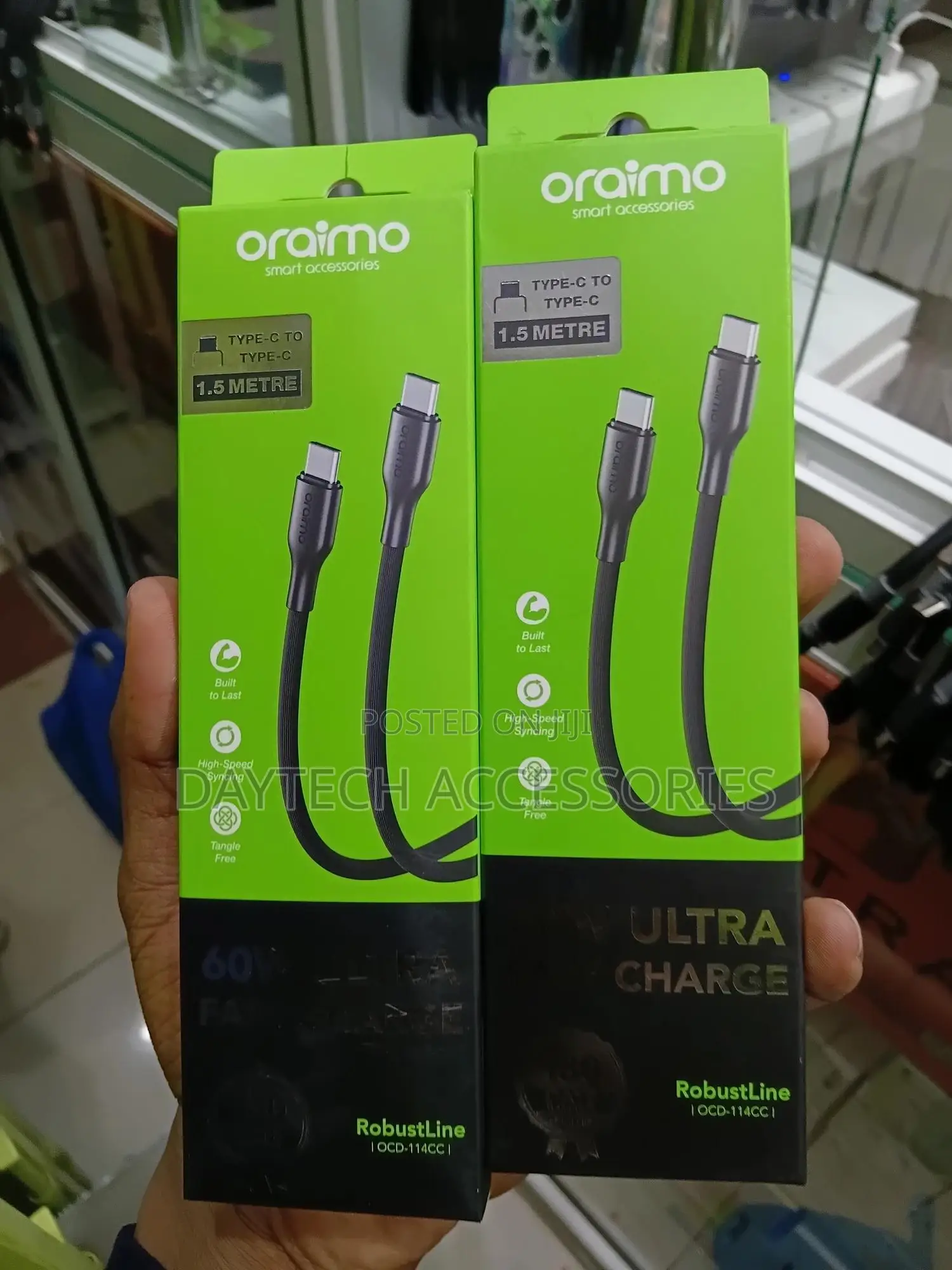 Oraimo Robustline 60w Type-C to Type-C Cable (Model Ocd-114cc).