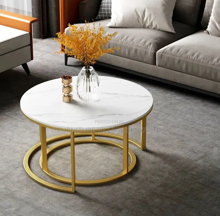 Coffee Table ;2-in-1 Designer Marble Look Nested Coffee Tables White