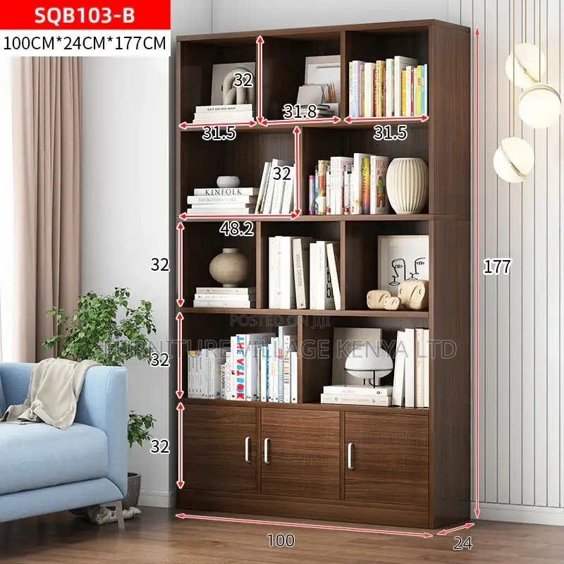Office Bookcase; 3-Door Wardrobe Cabinet Bookcase Black Walnut