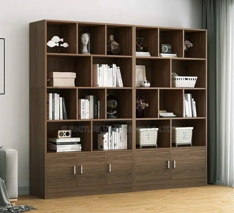 Office Bookcase; 3-Door Wardrobe Cabinet Bookcase Black Walnut