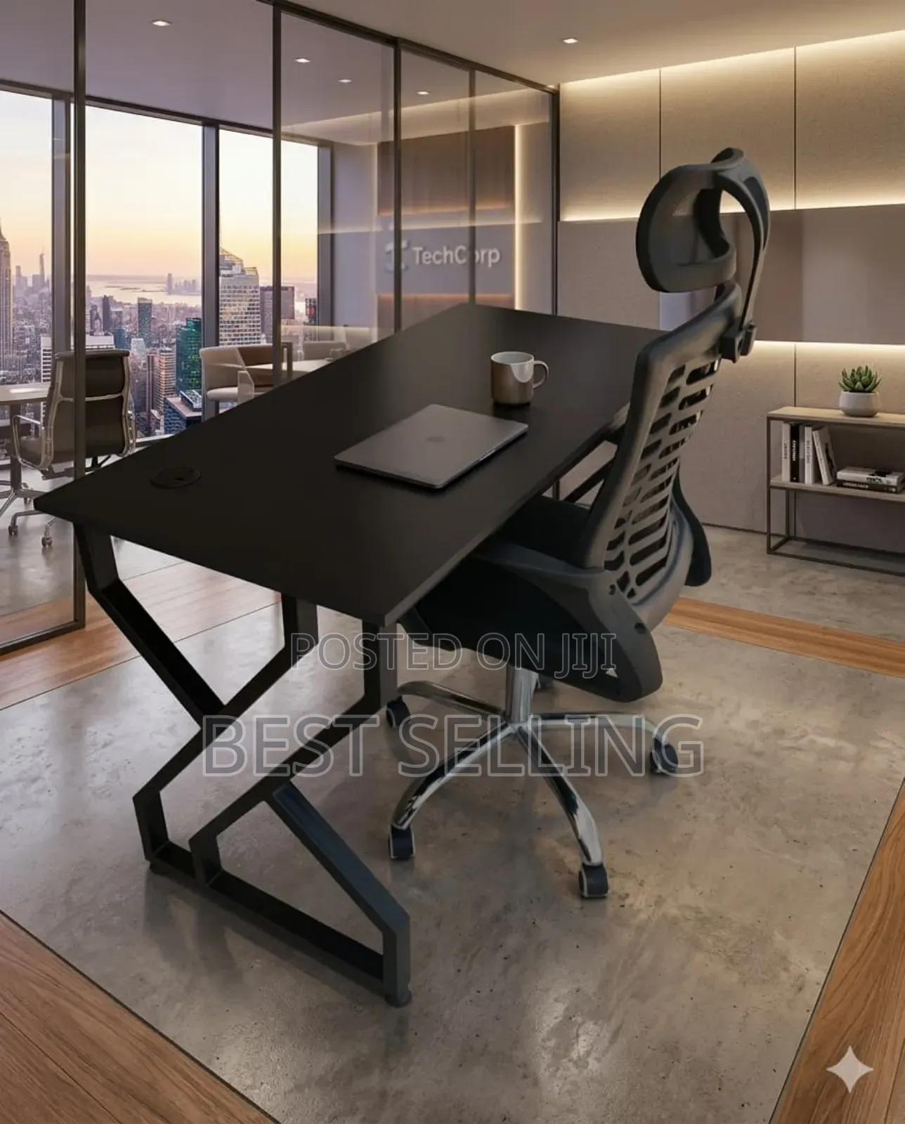 All Black Metallic Study Table and Imported Headrest Chair