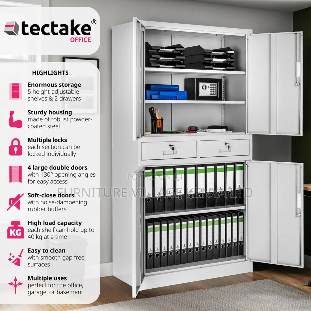 Office Cabinet;4 Door 2 Drawer Light Grey Filing Cabinet