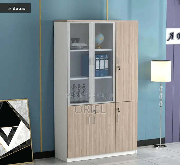 Storage Cabinets : 3 Door Transparent Office Storage Cupboard