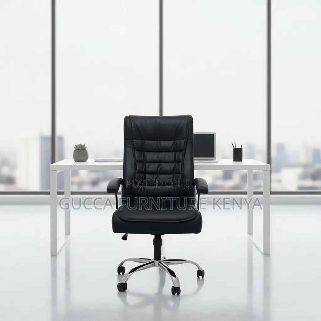 Adjustable Black Leather Staff Desk Chair