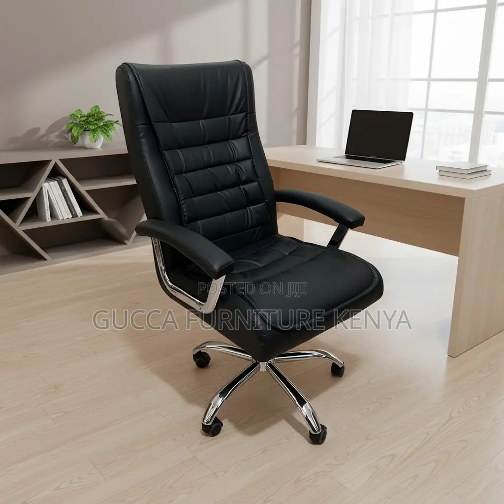 Adjustable Black Leather Staff Desk Chair