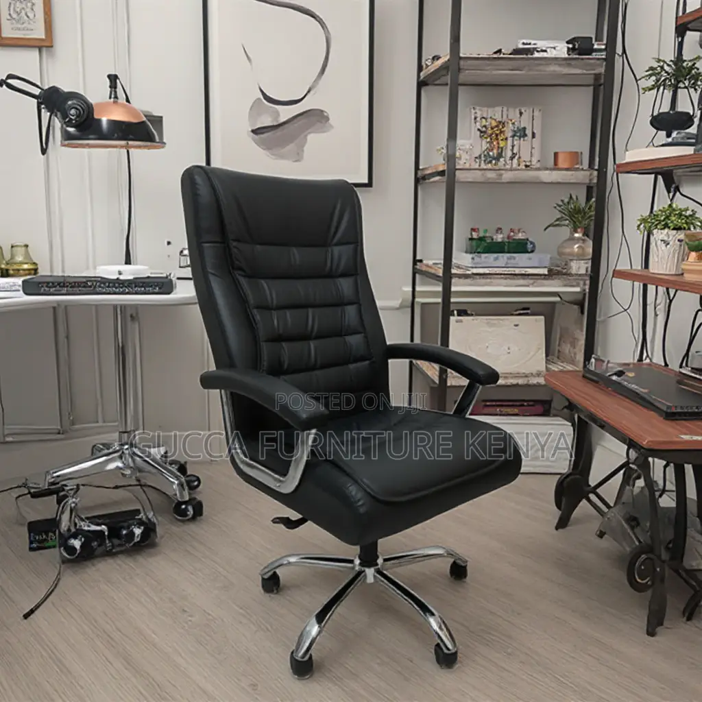 Adjustable Black Leather Staff Desk Chair