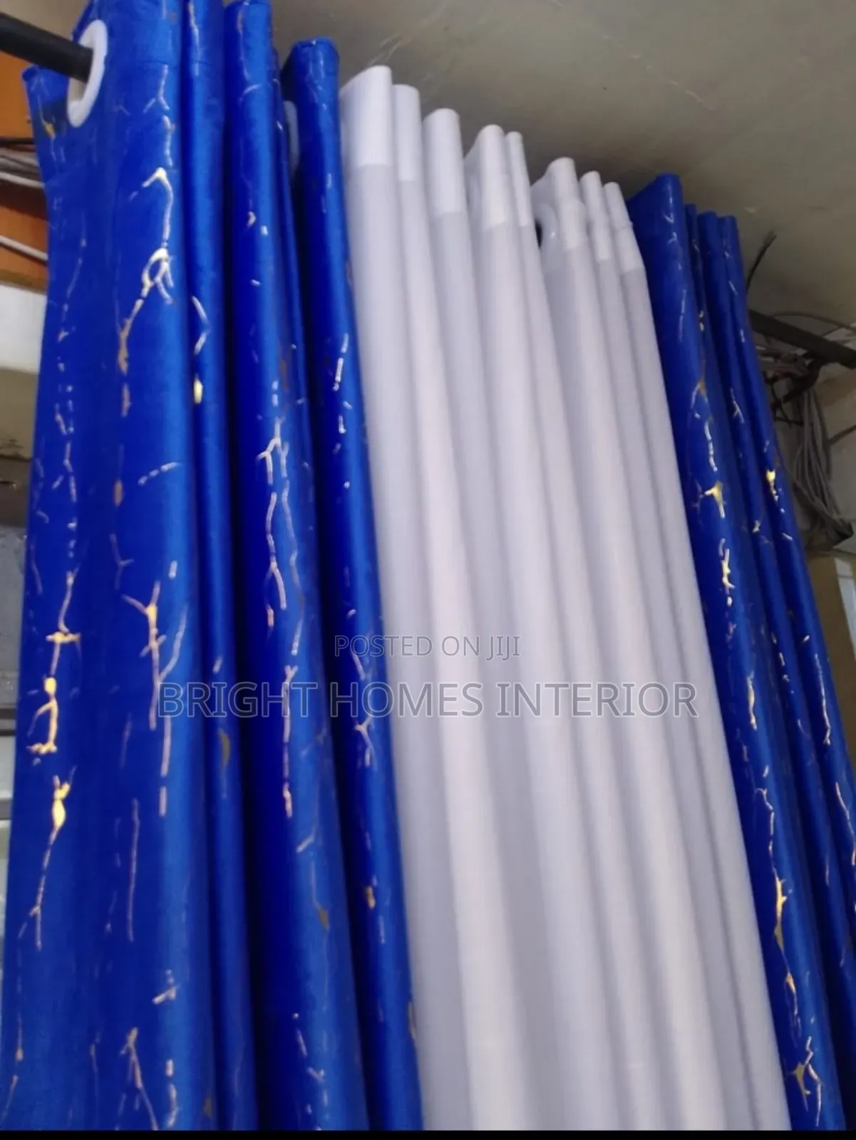 Royal Blue Velvet Cotton Material Curtain and White Sheer