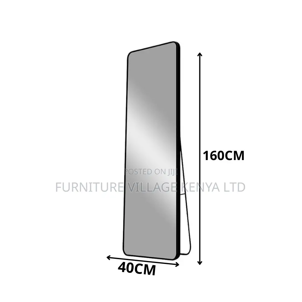 Dressing Mirror; Long Black Rectangular Mirror With Stand