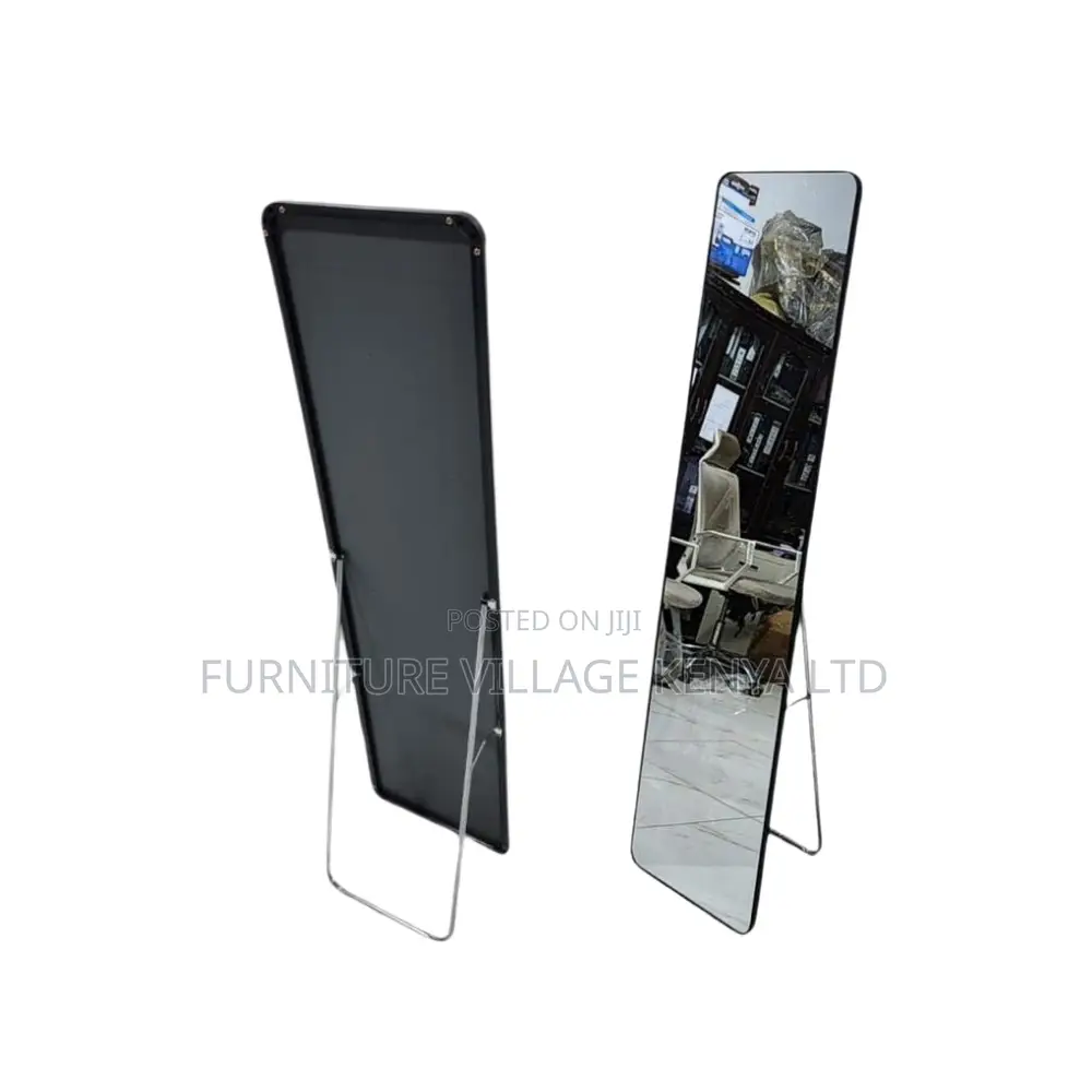 Dressing Mirror; Long Black Rectangular Mirror With Stand