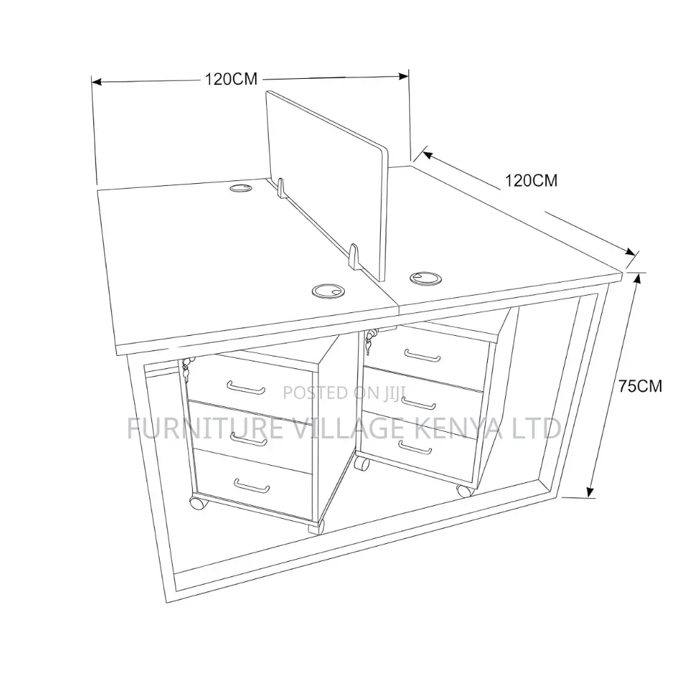 Office Desk; 2-Way Modern White Office Workstation With File Cabinet