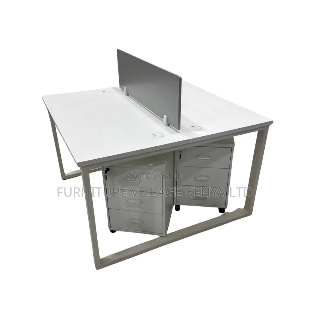 Office Desk; 2-Way Modern White Office Workstation With File Cabinet