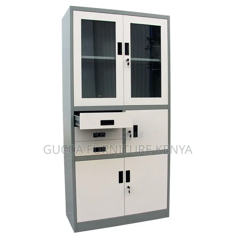 Office Glass Front Safe Cabinet With 3 Drawers