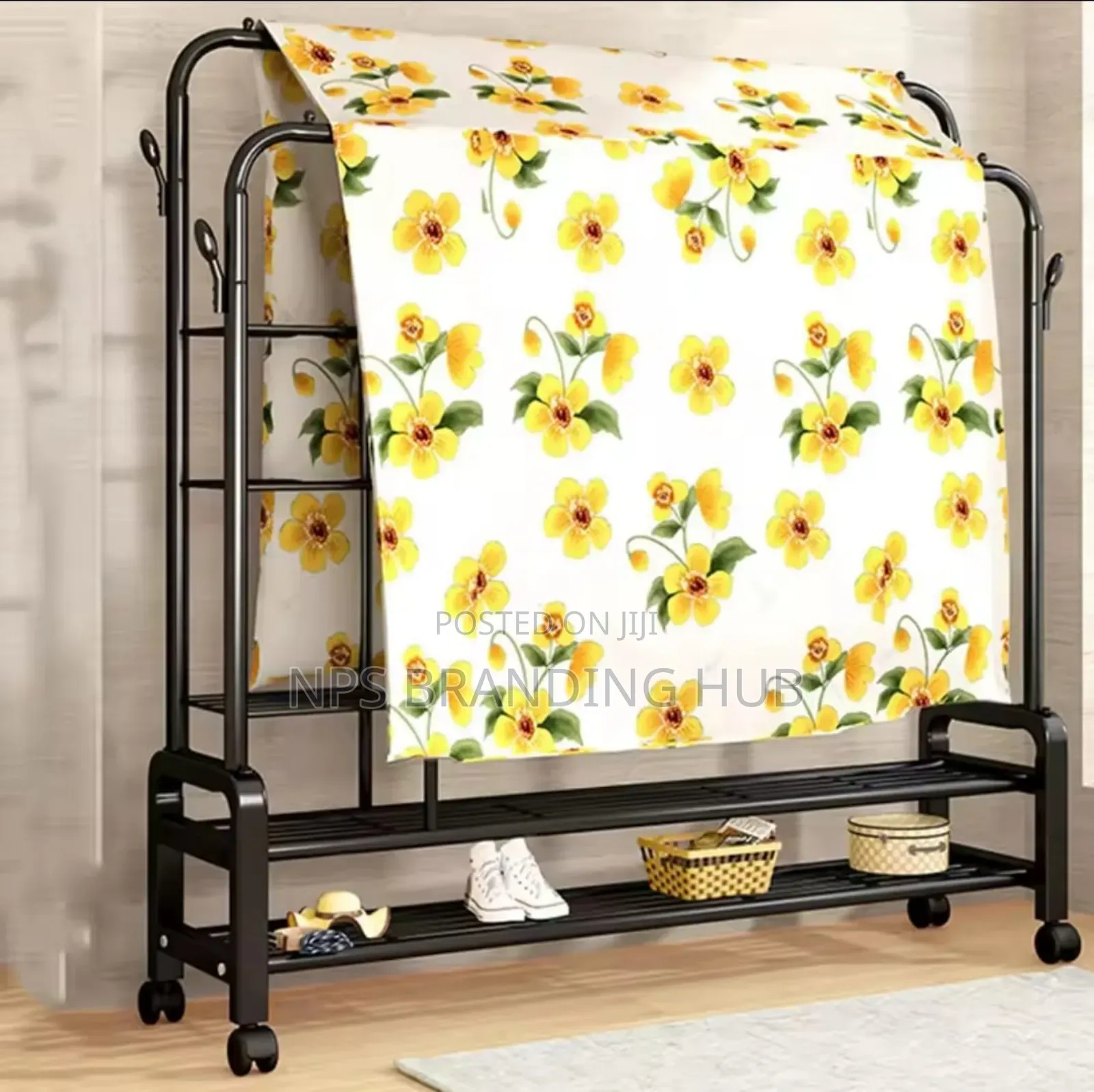 Double Layer Garment Rack Floor Standing Clothes Hanger E.H.B