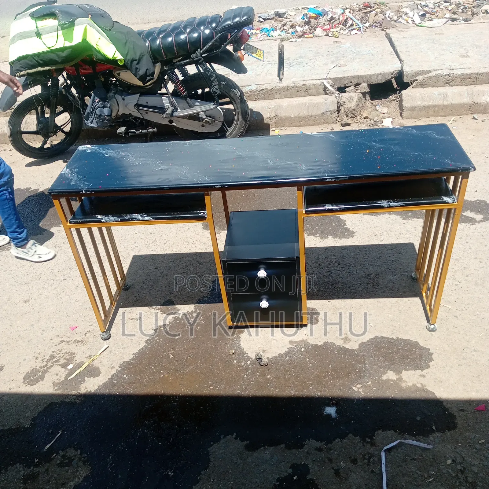 Double Marble Top Manicure Table With Drawers