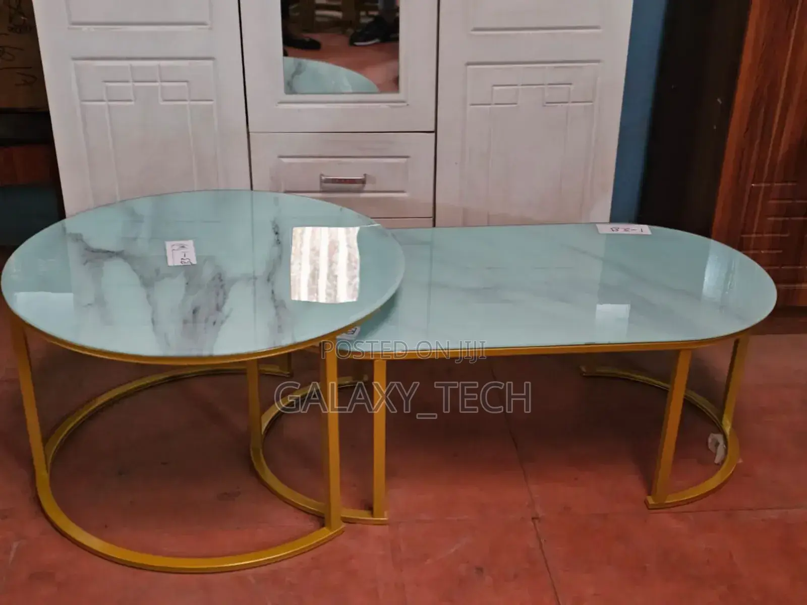 2 in 1 Coffee Table//Marble Nesting Table(Glass Effect) White