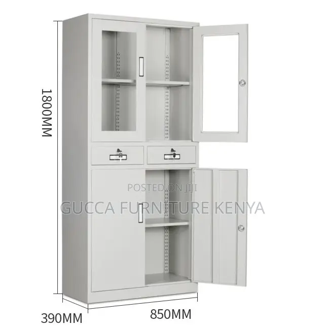 2-Door Half Glass Display Filling Steel Cabinet