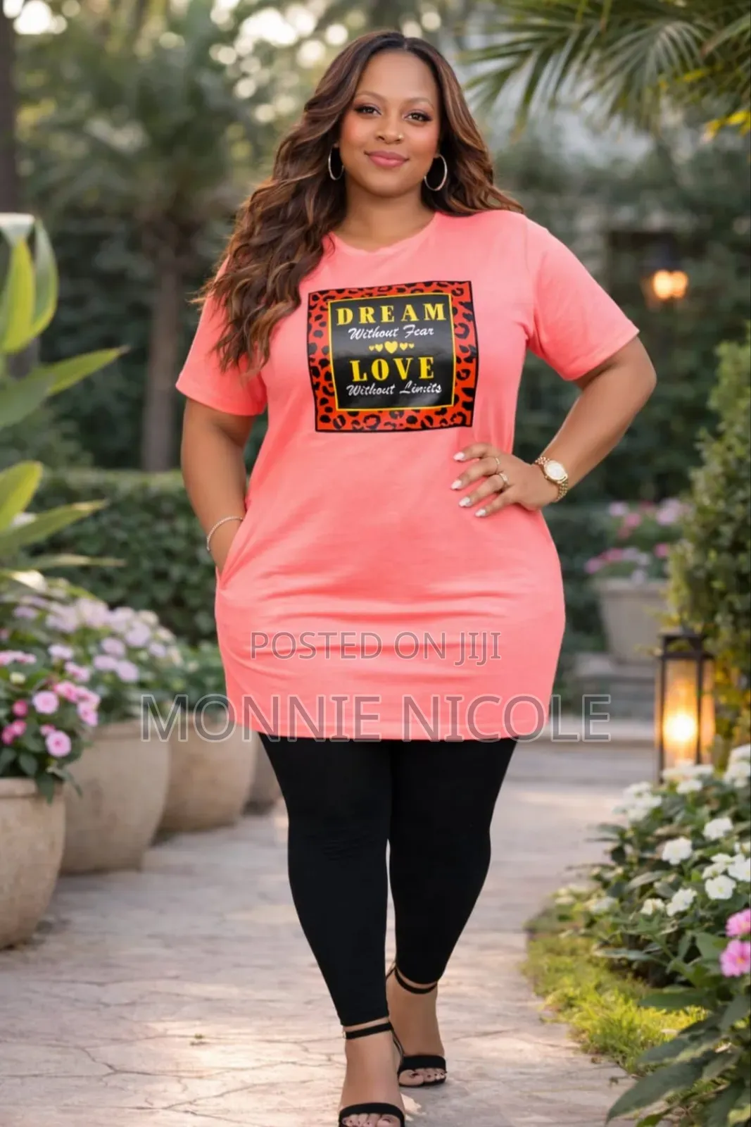 Orange Plus Tshirt Dress With Tight