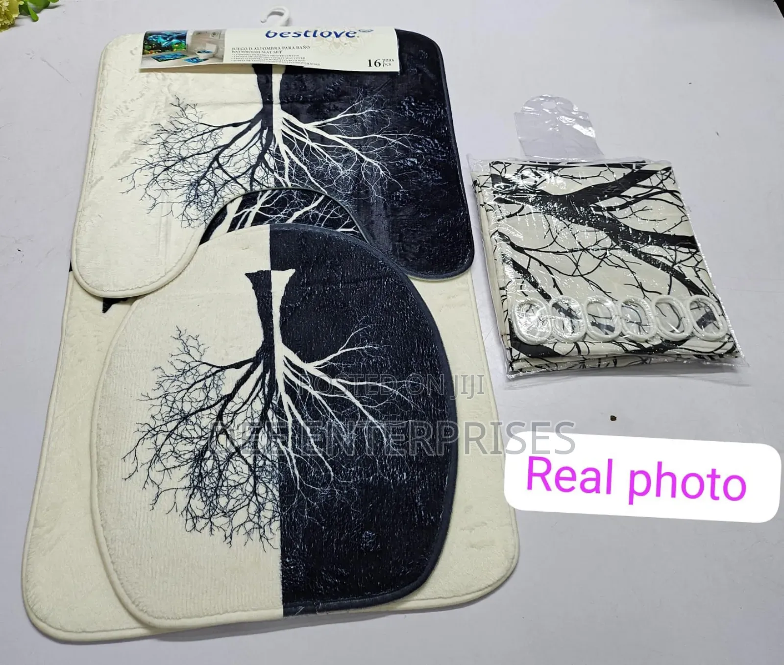 3d 4in1 Bathroom Woolen Mats With a Waterproof Shower Curtain